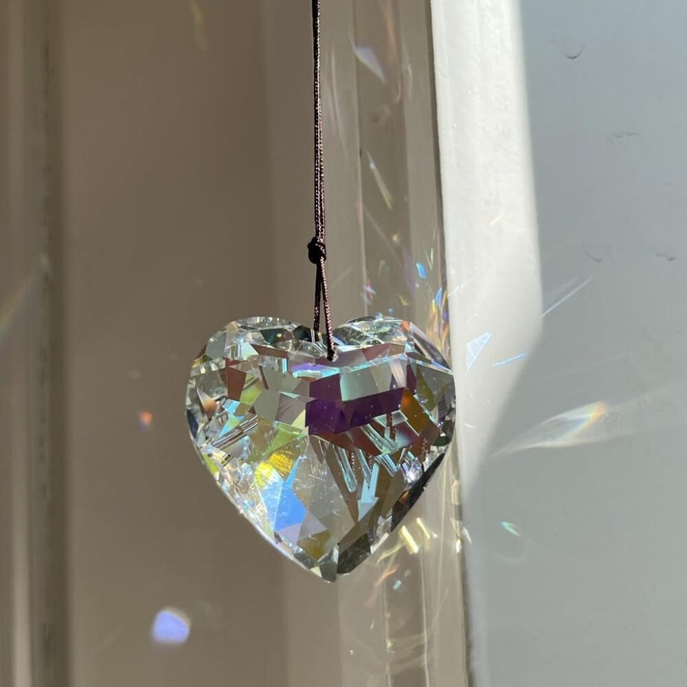 Colorful Heart Crystals Suncatcher Hanging Sun Catcher with Chain Pendant Orname